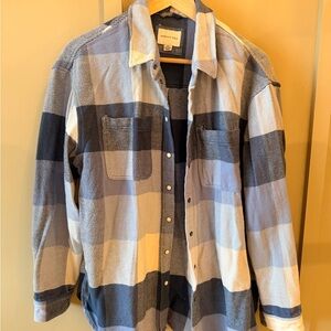 American Eagle Plaid Flannel Shirt Jacket Size Large Blue Buffalo Check